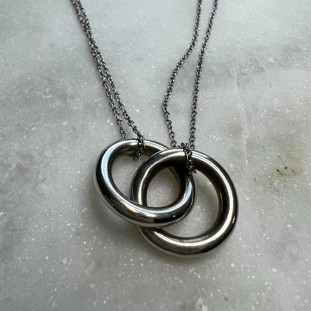 Sterling Silver 925 Interlocking Rings Necklace - image 5